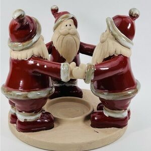 Ceramic 3 Santa candle holder, festive, Christmas, Santa Claus, gifts, cabincore